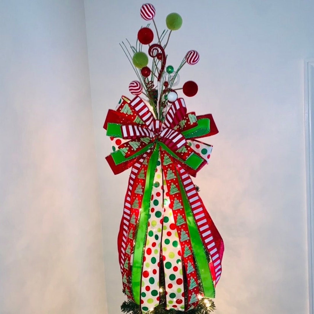 Lime Green Christmas Bow, Candy Cane Bow, Whimsical Bow, Red and Green