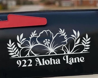 Hibiscus Flower Mailbox Decal Floral Mailbox Street Name Mailbox Decal, House Number Street Custom Mailbox Decal, Address Mailbox Decal