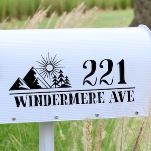 Custom Mountains Mailbox Decal: Personalized Address Sticker