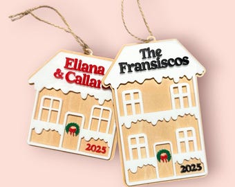 Personalized Christmas Ornament, Custom Gingerbread House Ornament, 2025 Family Name, Our First Home, Kids