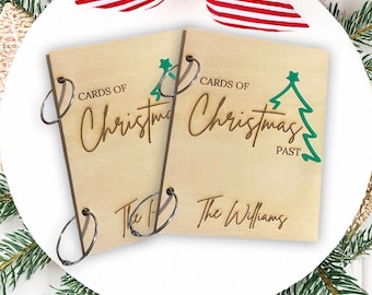 Personalized Christmas Card Keeper: Engraved Wooden Holiday Card Organizer