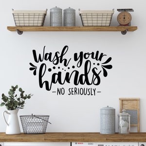 Wash Your Hands Decal Sticker for Door or Wall, Bathroom Decal Sticker, Sink Decal
