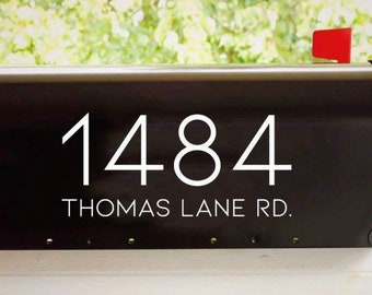 Personalized Mailbox Decal Sticker for Outdoors, Custom Street Name and Numbers, Modern Design
