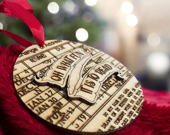 Library Card Ornament: 3D Basswood Book Lover Gift