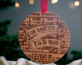 Library Card Ornament: 3D Basswood Reader Gift