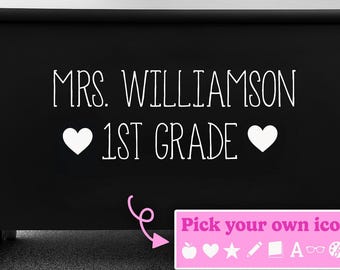 Custom Teacher Name Decal: Personalized Classroom Decor with Icon