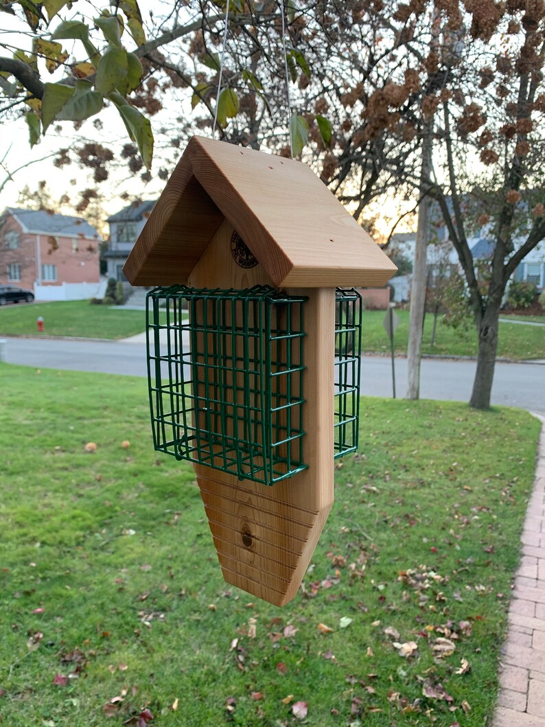 Suet Feeder Woodpecker Large Bird Natural Cedar Wood Dual Etsy