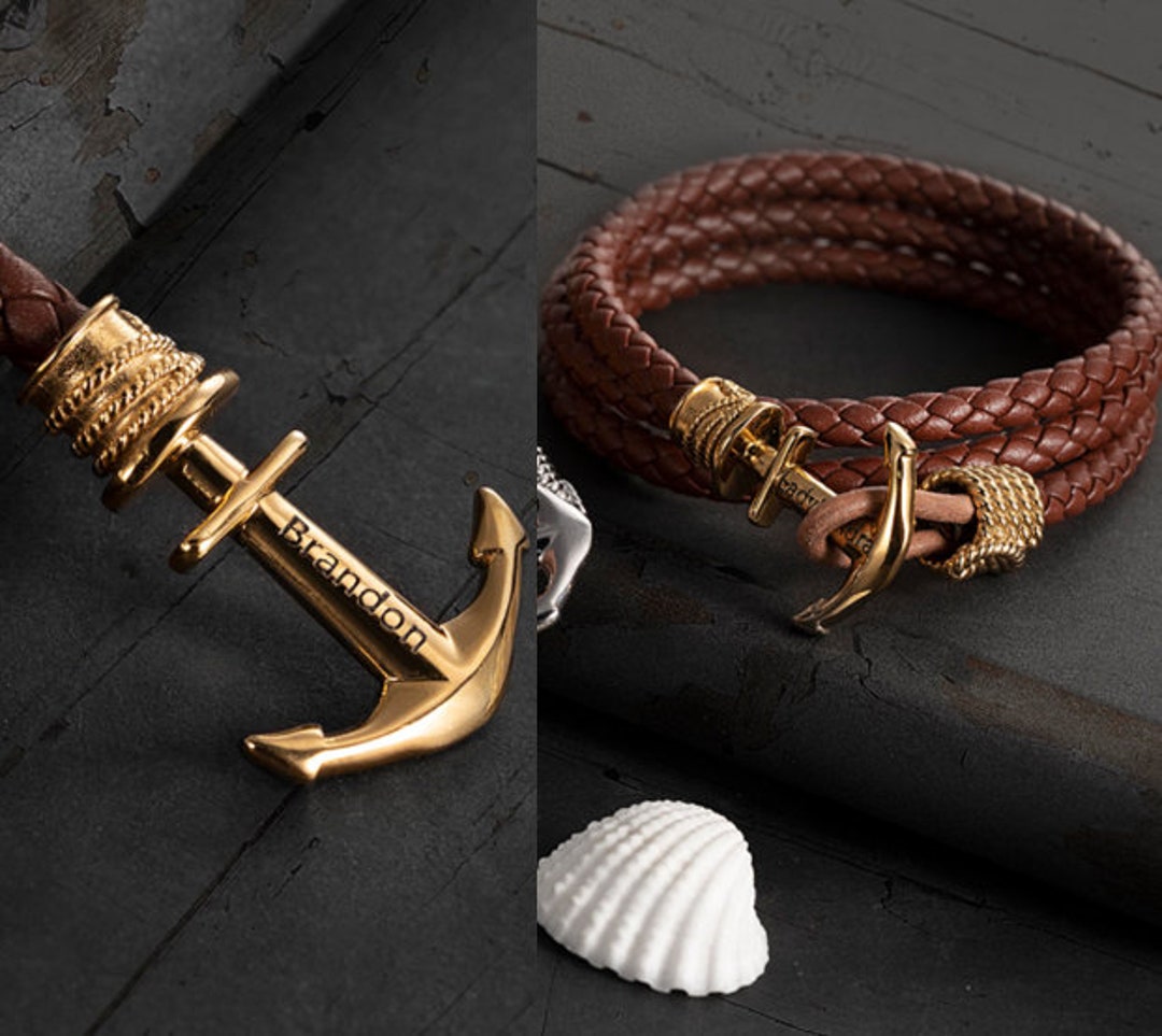 Anchor Leather Bracelet for Men Personalized Men's Anchor Etsy