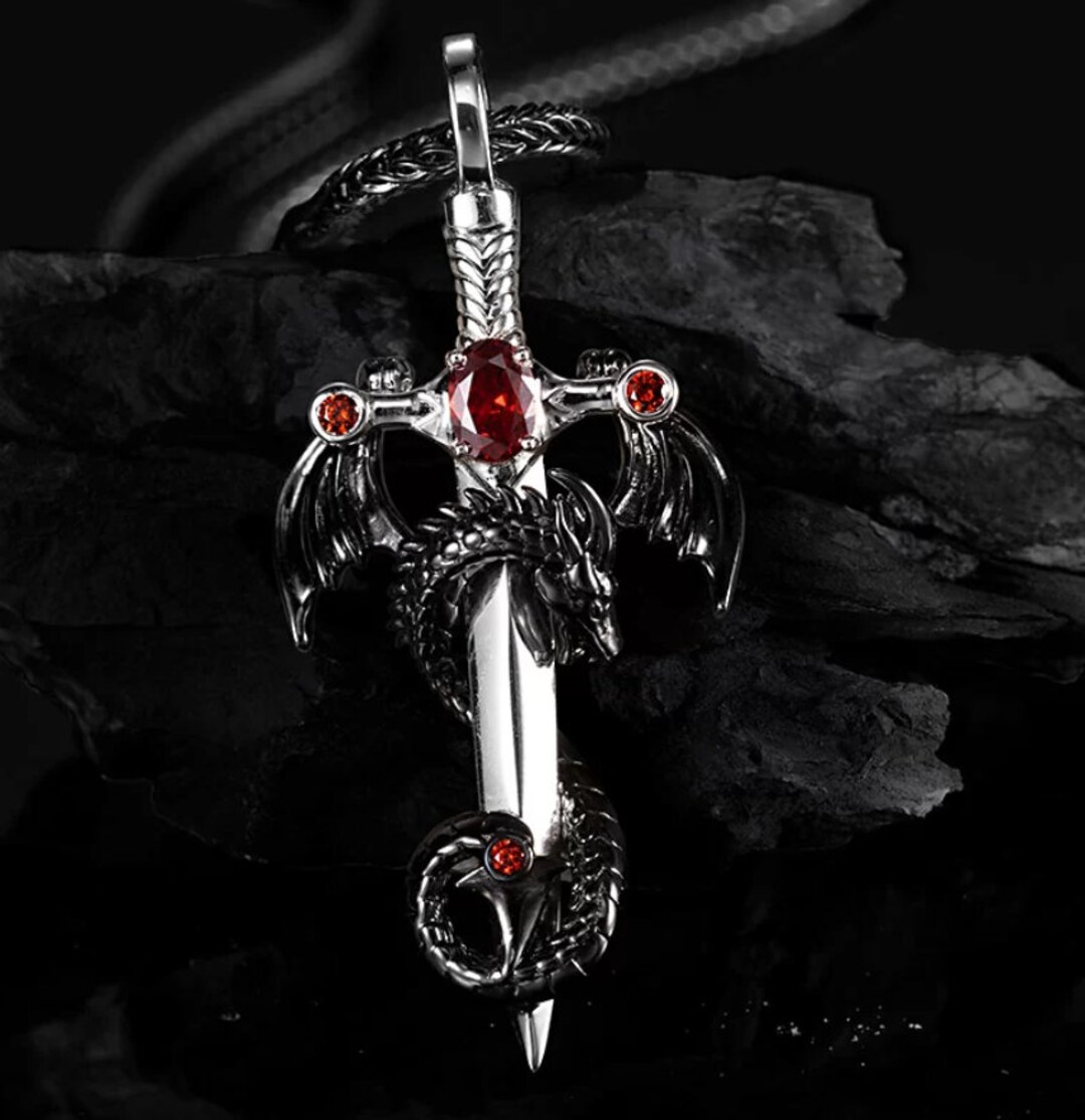 Personalized Dragon Sword Necklace for Men Dragon Necklace Etsy New
