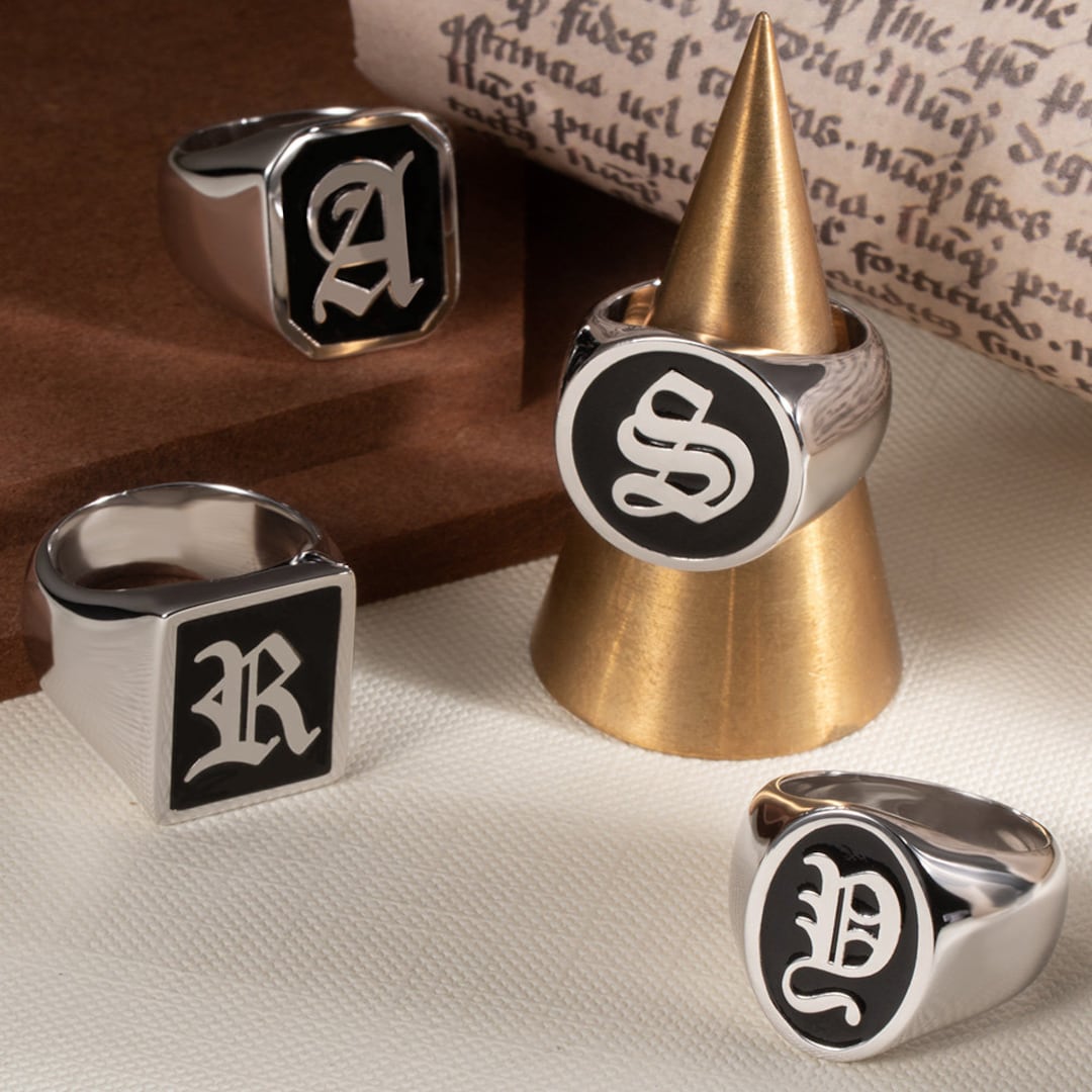 Men's Initial Monogram Signet Ring Gothic Initial Ring - Etsy