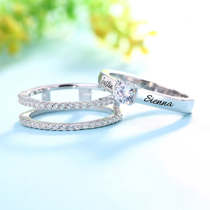Promise Ring Engraved Promise Ring Set Stackable Promise Etsy