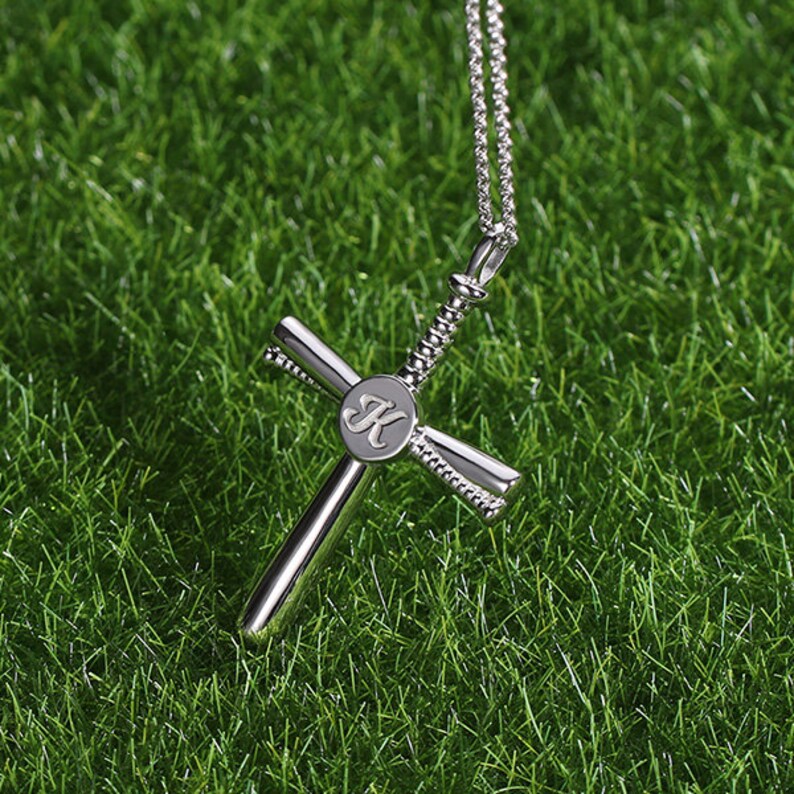 Baseball Cross Initial Necklace Sports Necklace Men's Etsy