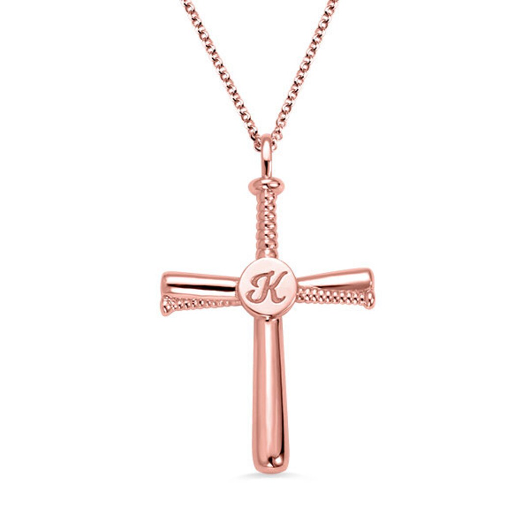 Baseball Cross Initial Necklace, Sports Necklace, Men's Baseball Bat