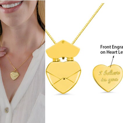 Envelope Heart Locket Necklace - Etsy
