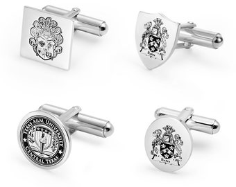 Personalized Crest Cufflinks, Photo Cuff Links, Sterling Silver Family Crest Cufflinks, Custom Signet Cuff links, Gift for Him.