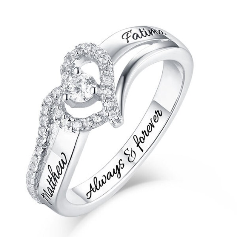 Engraved Promise Ring Couples Ring Personalized Heart Etsy