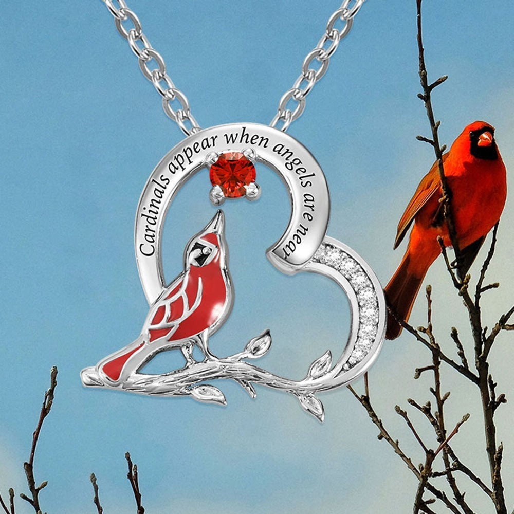 St Louis Cardinals rhinestone heart pendant necklace silver plated MLB  baseball
