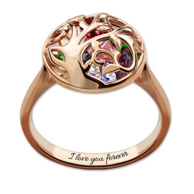 Family Tree Birthstone Ring Engraved Family Tree Ring Round Etsy