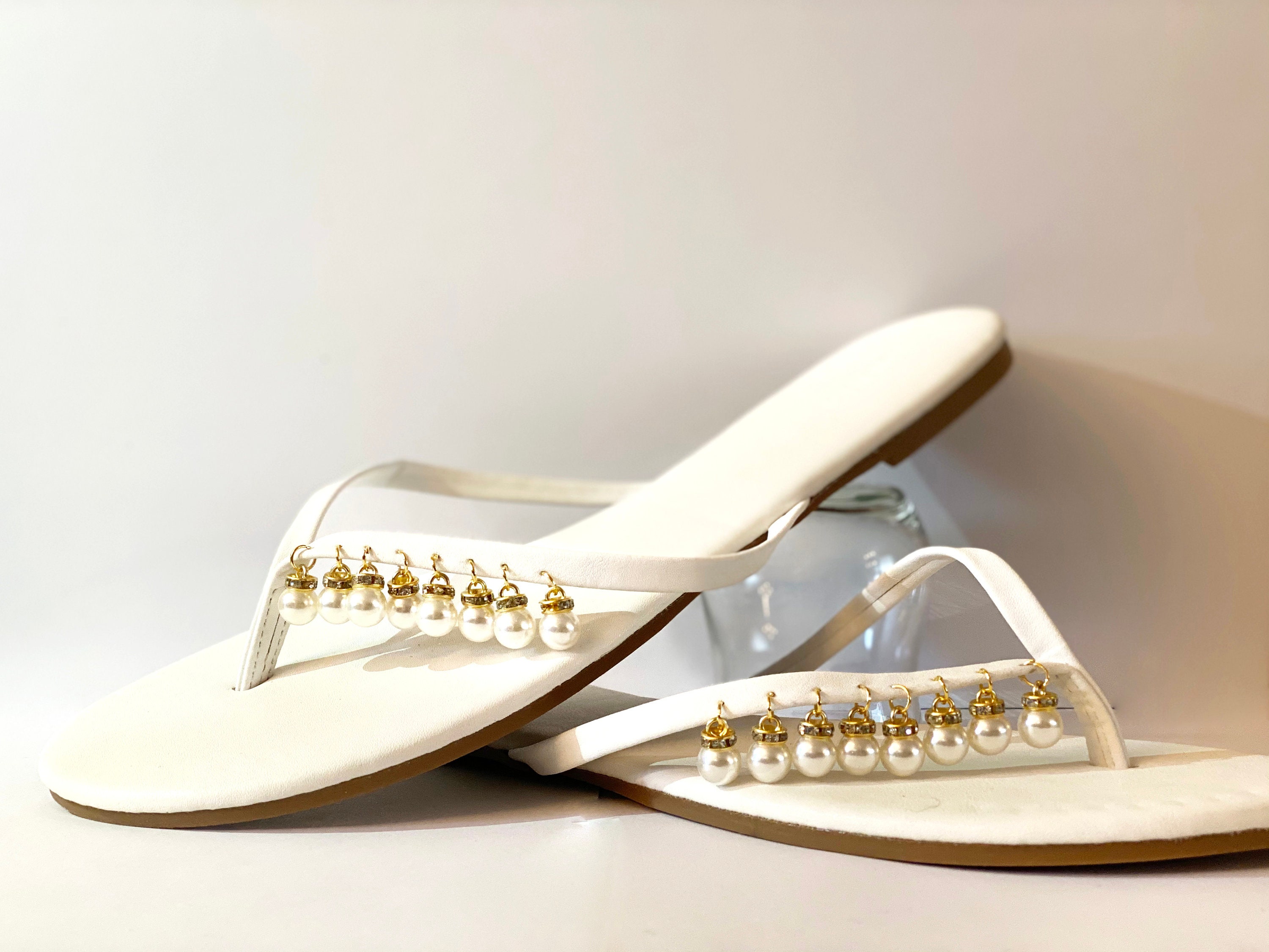 Women's Leather Embellished Flip Flops Etsy