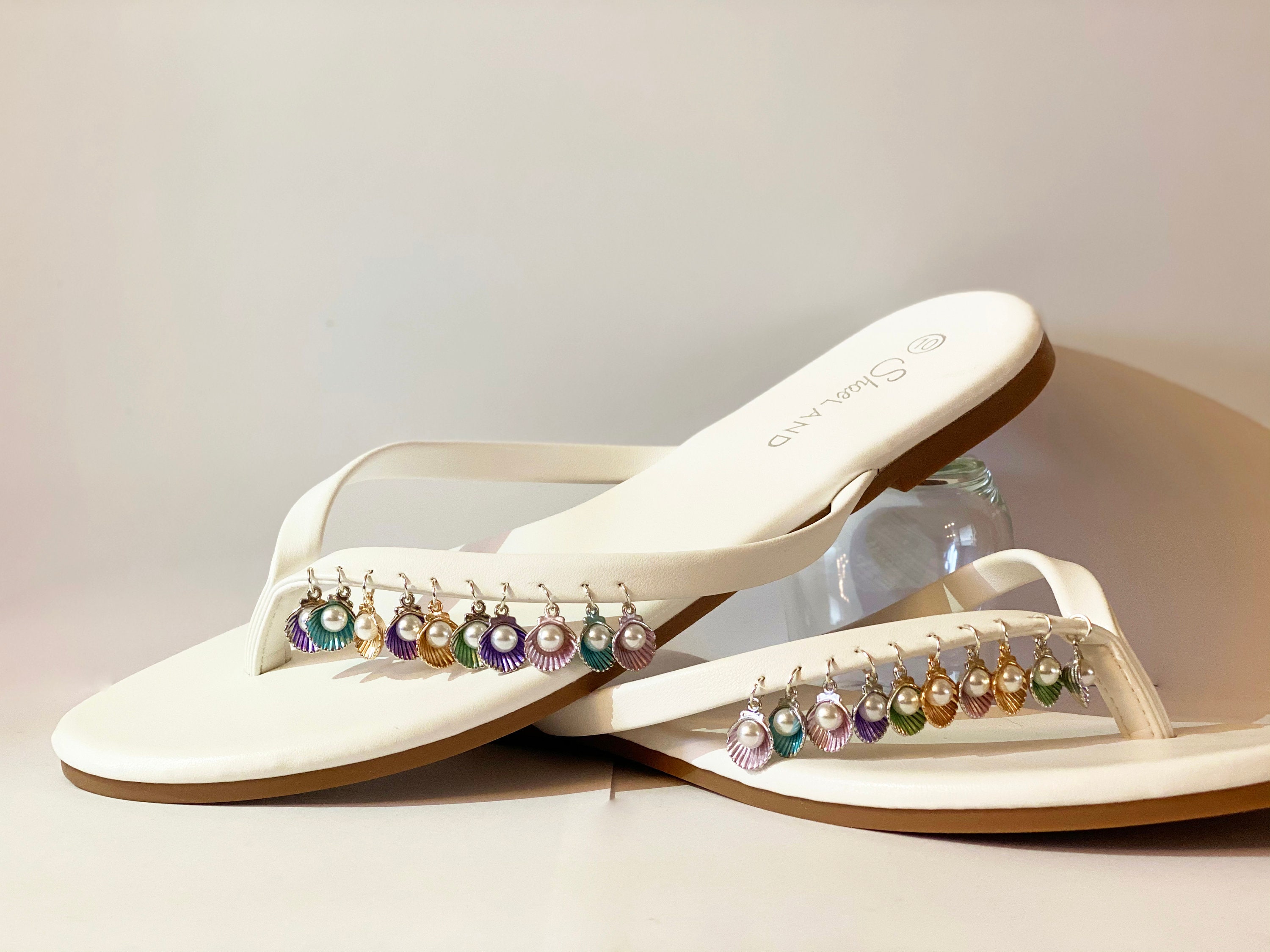 Women's Leather Embellished Flip Flops - Etsy UK