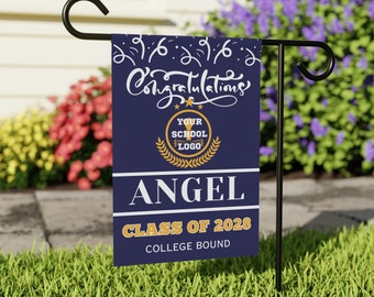Custom Graduation Yard Flag, High School Graduation Sign, College Graduation, Personalized College Bound Sign, Congrats Garden Sign