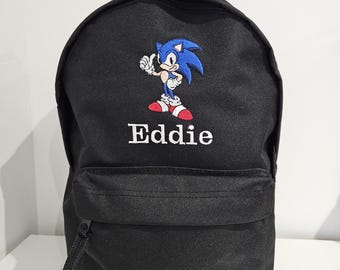 Sonic the hedgehog embroidered personalised backpack, children's back to school gift