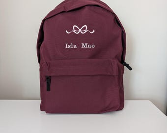 Pretty Bow Backpack, Personalised embroidered Nursery backpack to School Bag