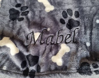 Dog puppy pet blanket, gift, personalised named EMBROIDERED bedding, puppy, small medium, large