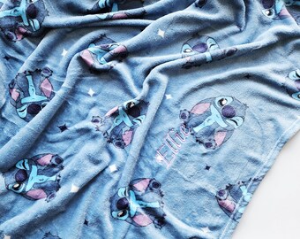 Lilo Stitch personalised blanket, birthday/Christmas gift, named EMBROIDERED bedding, winter kids/children holiday throw camping
