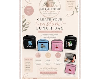Custom personalised lunch bag embroidered personalised school/nursery, travel holiday boys girls picnic