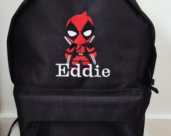 Embroidered Deadpool Backpack, Personalised School Bag, Travel Holiday Bag (Large/Medium)
