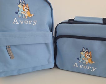 Backpack Lunch Bag Set Bluey and Bingo– Embroidered personalised Kids back to School Gift