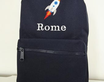 Embroidered Rocket Backpack, Personalised School Bag, Travel Holiday Accessory