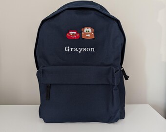 Cars lightering McQueen custom backpack embroidered personalised school/nursery, travel holiday large medium bag