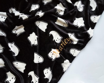 Personalised Embroidered Ghost Blanket, Halloween Kids Throw, Fall Bedroom Decor