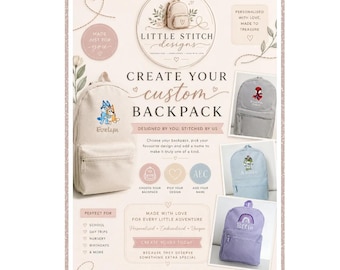 Custom personalised backpack embroidered personalised school/nursery, travel holiday boys girls large medium bag