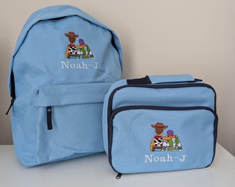 Toy Story Buzz and Woody Backpack Lunch Bag Set – Embroidered personalised Kids School Bag