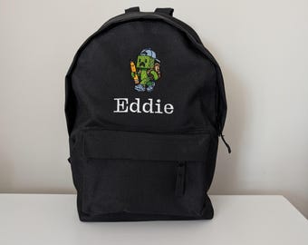 Minecraft creeper personalised backpack embroidered  school/nursery, travel holiday boys girls large medium gaming bag