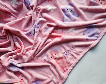 Personalized Axolotl Blanket, Embroidered Girls Throw, Soft Pink Blanket