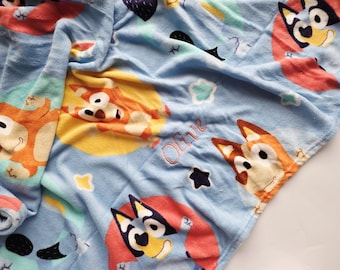 Bluey blanket personalised character, gift, embroidered children's gift