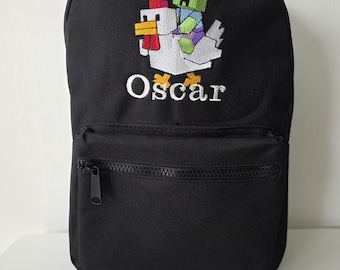 Minecraft personalised backpack embroidered  school/nursery, travel holiday boys girls large medium gaming bag