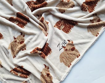 Highland Cow Blanket, personalised Embroidered Nursery Decor (120x150cm)