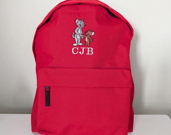 Tom and Jerry backpack embroidered personalised back to school/nursery, travel holiday bag