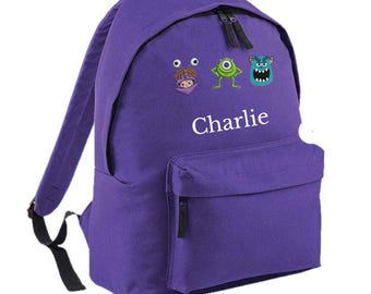 Monsters Inc backpack embroidered personalised completely customizable back to school school/nursery, travel holiday large medium bag