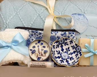 Luxury Care Package For Her, Birthday Gift Basket, Cozy Blanket Set, Handmade Natural Soap