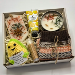 Positive Avocado Motivational Box, Positive Pickle Gift Basket, Positive Tomato Gifts, Handmade Crochet Gift Set, Emotional Support Gift Box