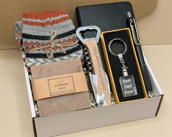 Personalized Men's Gift Box, Father's Day, Custom Keychain, Handmade Soap, Cozy Socks
