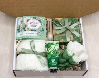 Self Care Box For Women, Stress Relief Gift, Care Package with Tea and Flowers