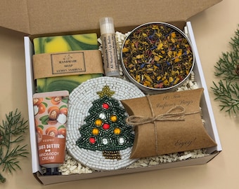 Holiday Relaxing Tea Box, Christmas Cozy Basket, Self Care Set, Stress Relief Spa Gifts