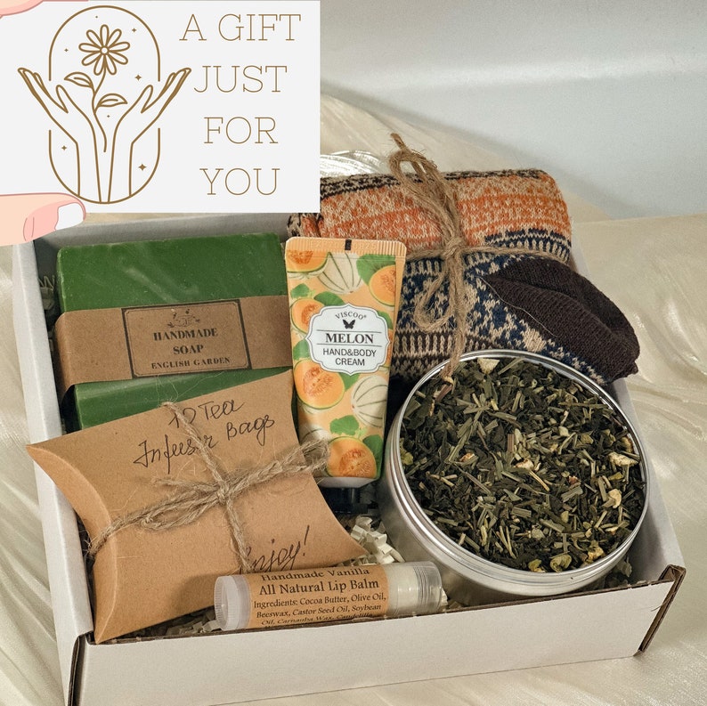 personalized gifts, birthday gift set, gifts for women, organic tea gift set, self care package, self care kit, thank you gift, coworker gift set, best friend gift box, hygge gift box, pamper gift box, relaxation gift box, mental health gifts